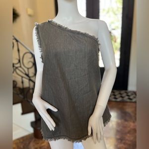 1250°C - NWT One Shoulder Denim Gray Top w/ Frayed Edges - Large